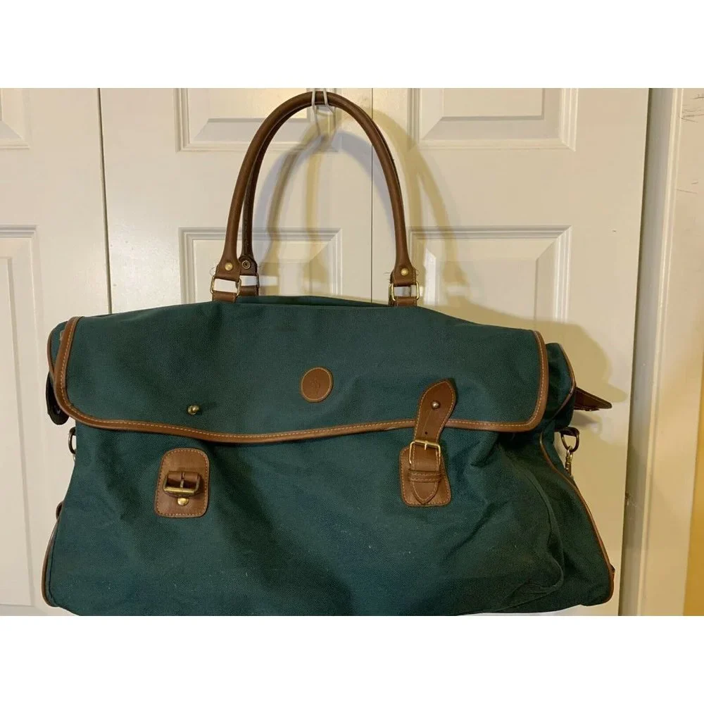 VTG Polo‎ Ralph Lauren Green Brown Duffle Bag Luggage Overnight Missing S…